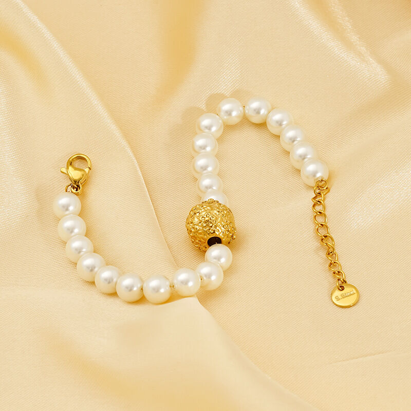 1 Piece Simple Series Stainless Steel Waterproof Gold Color Plated Women's Beaded Bracelets Picture3