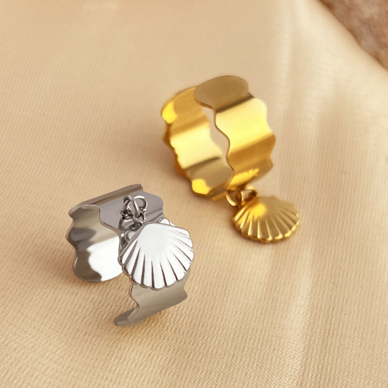 1 Piece Designable Series Chic Seashell Dangle Stainless Steel Waterproof Gold Color Women's Adjustable Rings