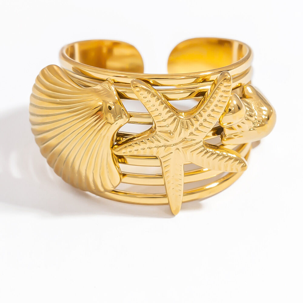 Anelli regolabili da donna in acciaio inossidabile color oro, impermeabili, con conchiglia chic per le vacanze, 1 pezzo, serie personalizzabile Immagine6