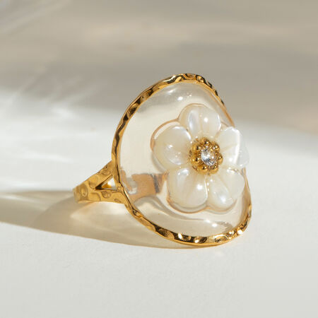 1 Paar Romantische Serie Süße Blume Edelstahl 18 Karat vergoldet Strass Damen verstellbare Ringe 2
