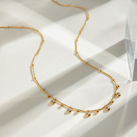 1 Stück Simple Series Tägliche geometrische Edelstahl 18 Karat vergoldet Zirkon Damen Anhänger Halsketten 2
