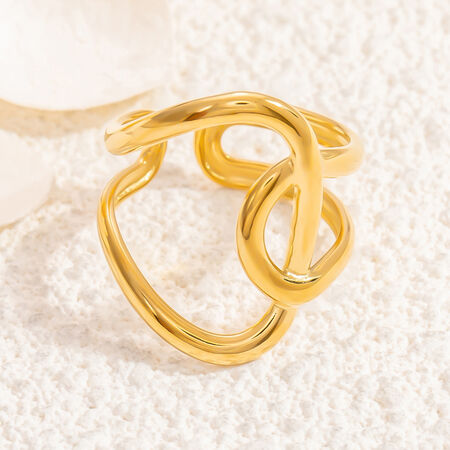 1 Piece Modern Series Classic Asymmetrical Twist Stainless Steel Waterproof Gold Color Women's Adjustable Rings 2