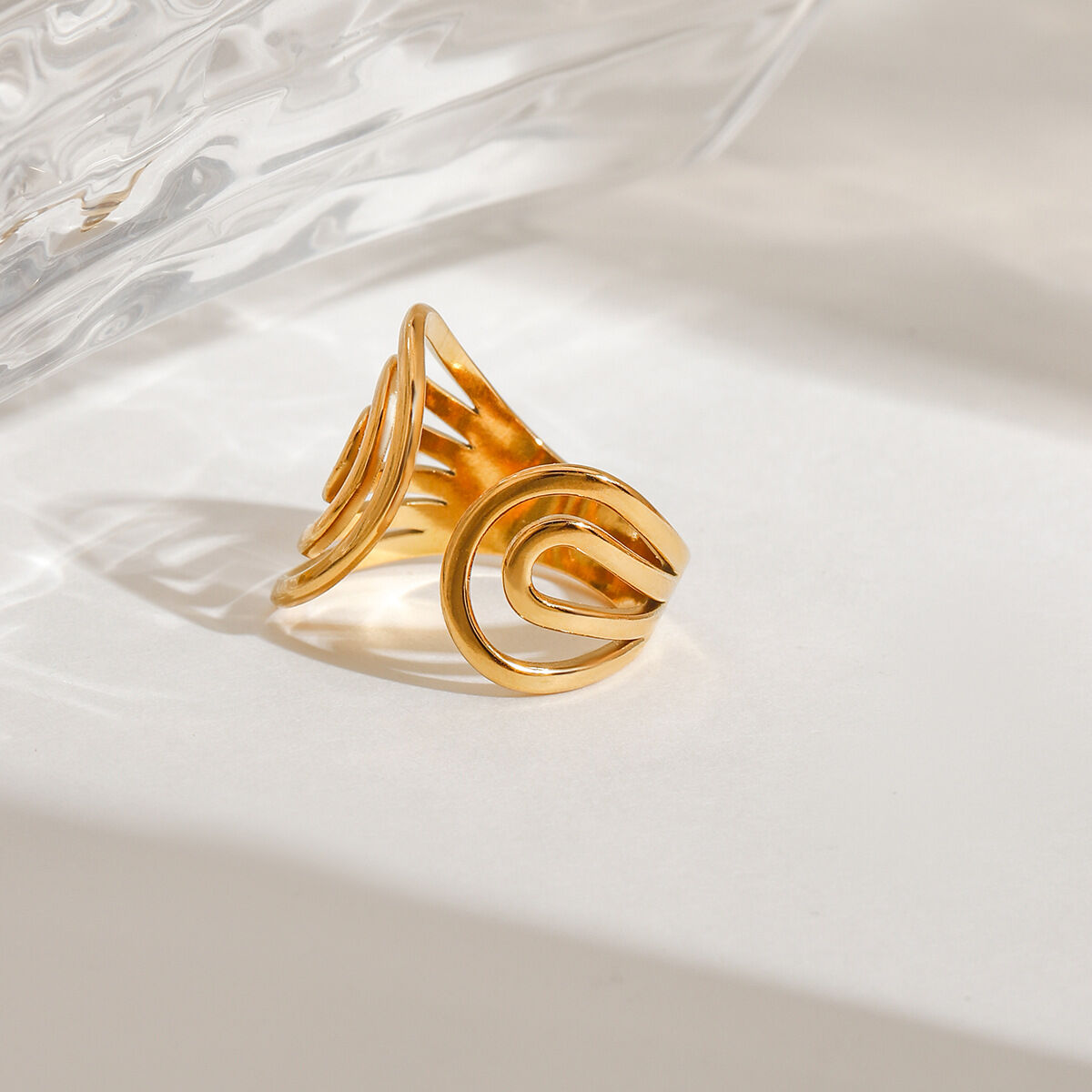 Anelli regolabili da donna in acciaio inossidabile color oro impermeabile, serie moderna, 1 pezzo h5 Immagine10