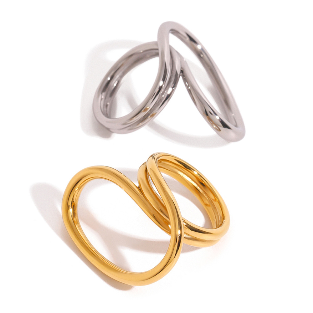 1 Par De Anillos Sencillos De Acero Inoxidable Chapados En Oro De 18 Quilates Para Mujer. h5Imagen4