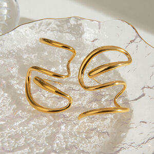 1 Pair Simple Line Stainless Steel Waterproof Gold Color Stud Earrings h5 Picture3