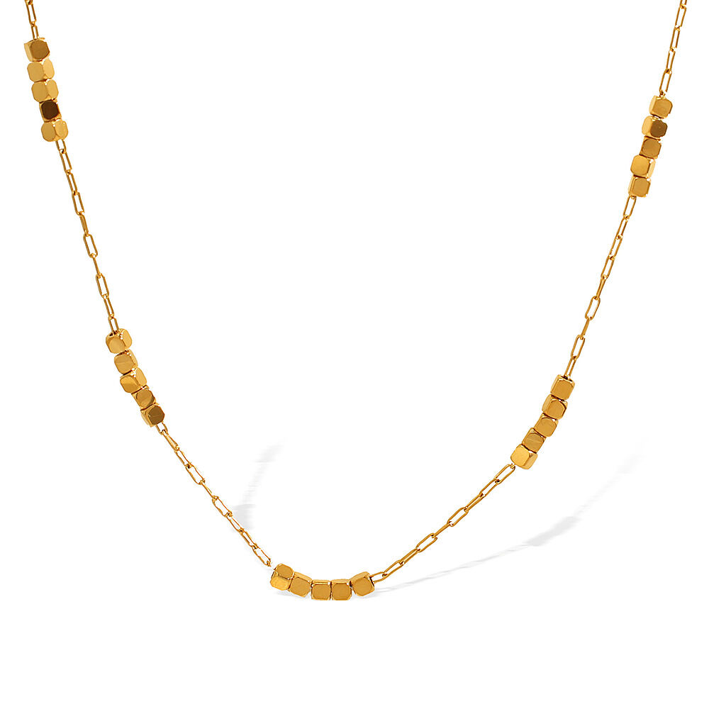 1 Piece Simple Series Minimalist Solid Color Cubic Titanium Steel Gold Color Women's Chain Necklaces h5Picture6