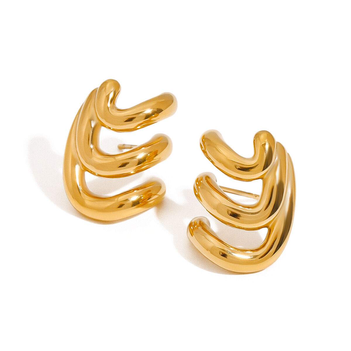 1 paio di orecchini a bottone da donna in acciaio inossidabile color oro, linea minimalista anulare, serie personalizzabile Immagine11