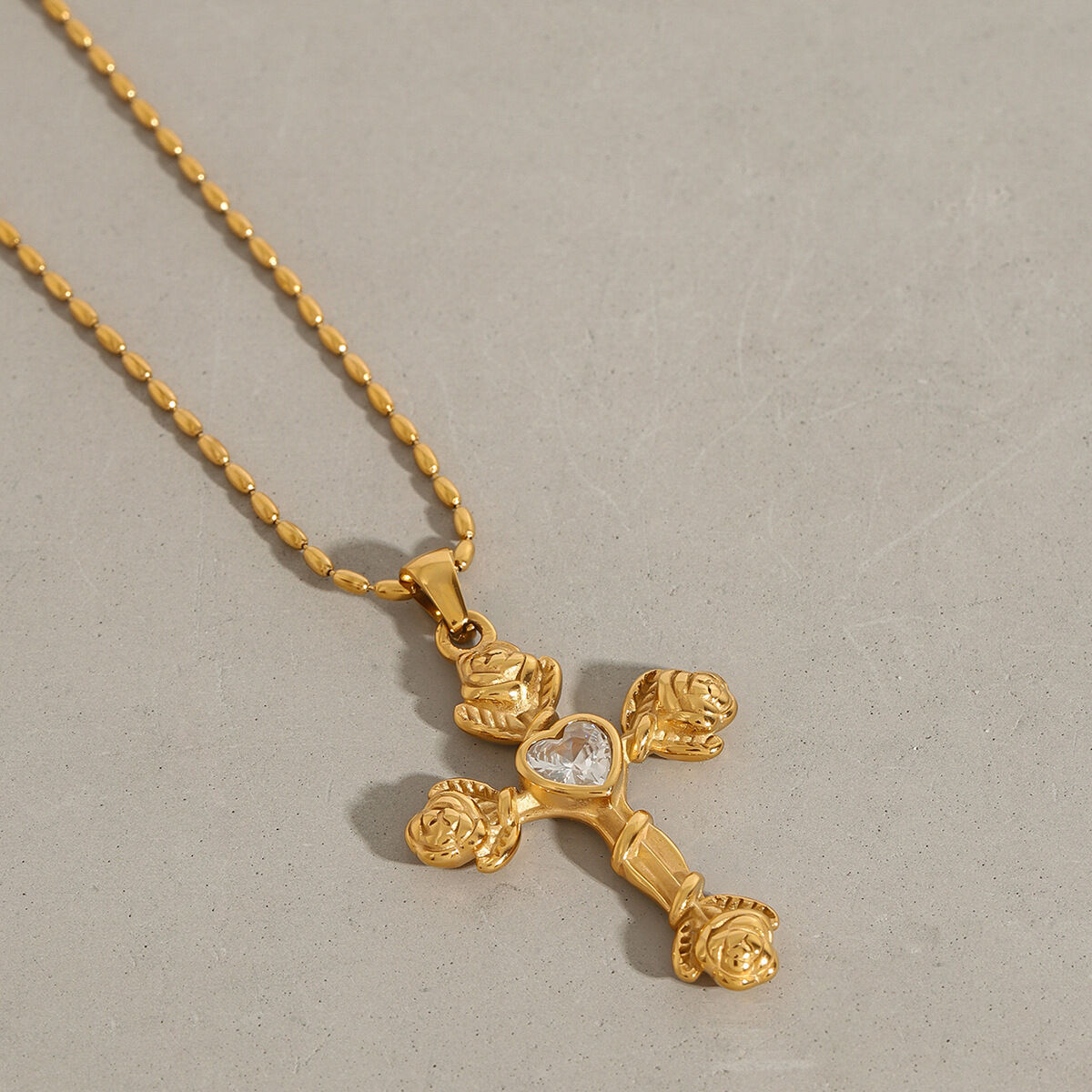1 Piece Luxurious Series Fascinating Ross Cross Stainless Steel Waterproof Gold Color Women's Pendant Necklaces Picture6