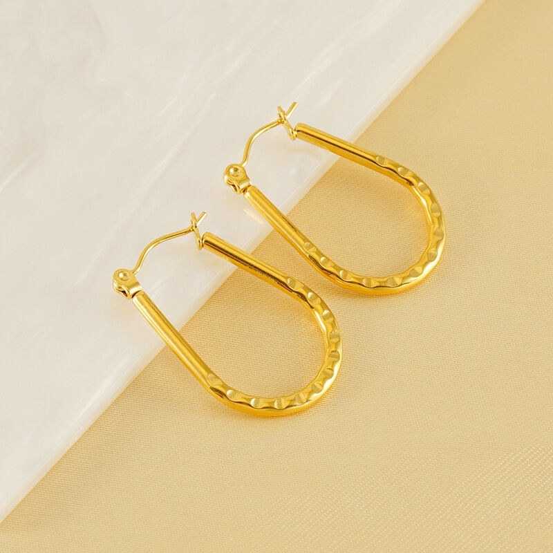 1 pair simple series simple geometric stainless steel  gold plated women Hoop Earrings h5 Picture4