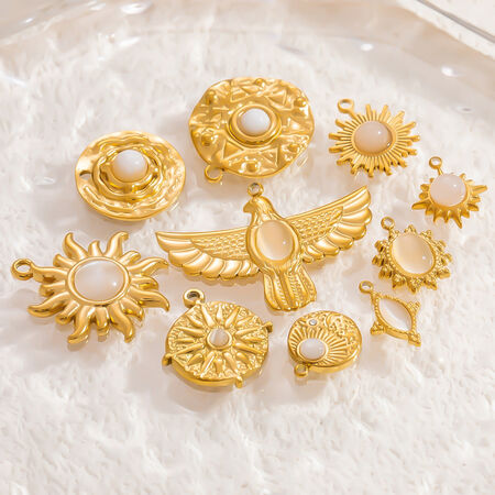 1 Piece Gorgeous Series Classic Sun Nature Stone Stainless Steel Waterproof Gold Color Women's Pendants