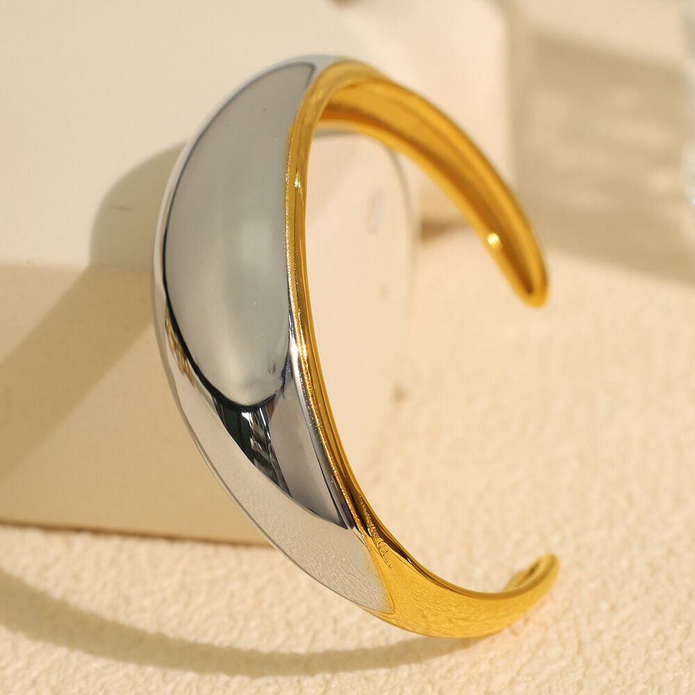 1 pezzo semplice serie semplice geometrico acciaio inossidabile placcato oro 18K braccialetti da donna Immagine4