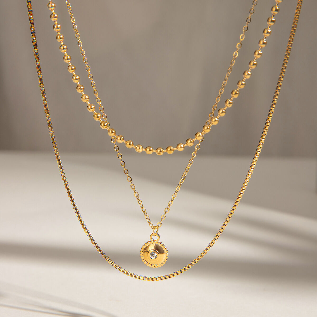1 Piece Classic Series Elegant Annular Stainless Steel  Gold Plated Rhinestone Women Layered Necklaces