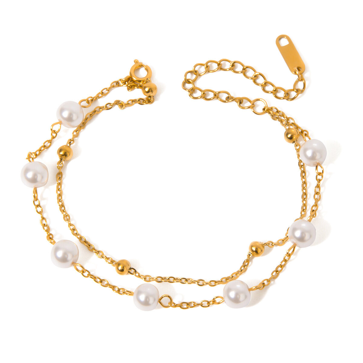 1 Stück luxuriöses klassisches Perlenarmband aus Edelstahl, wasserdicht, goldfarben, für Damen Bild6