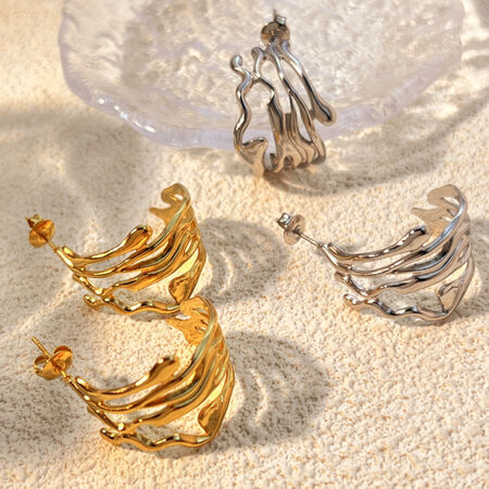 1 Pair Irregular Shape Stainless Steel Waterproof Gold Color Women's Stud Earrings