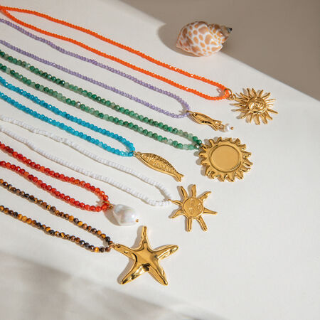 1 Piece Simple Series Bohemian Turtle Stainless Steel Waterproof Gold Color Women's Beaded Necklaces