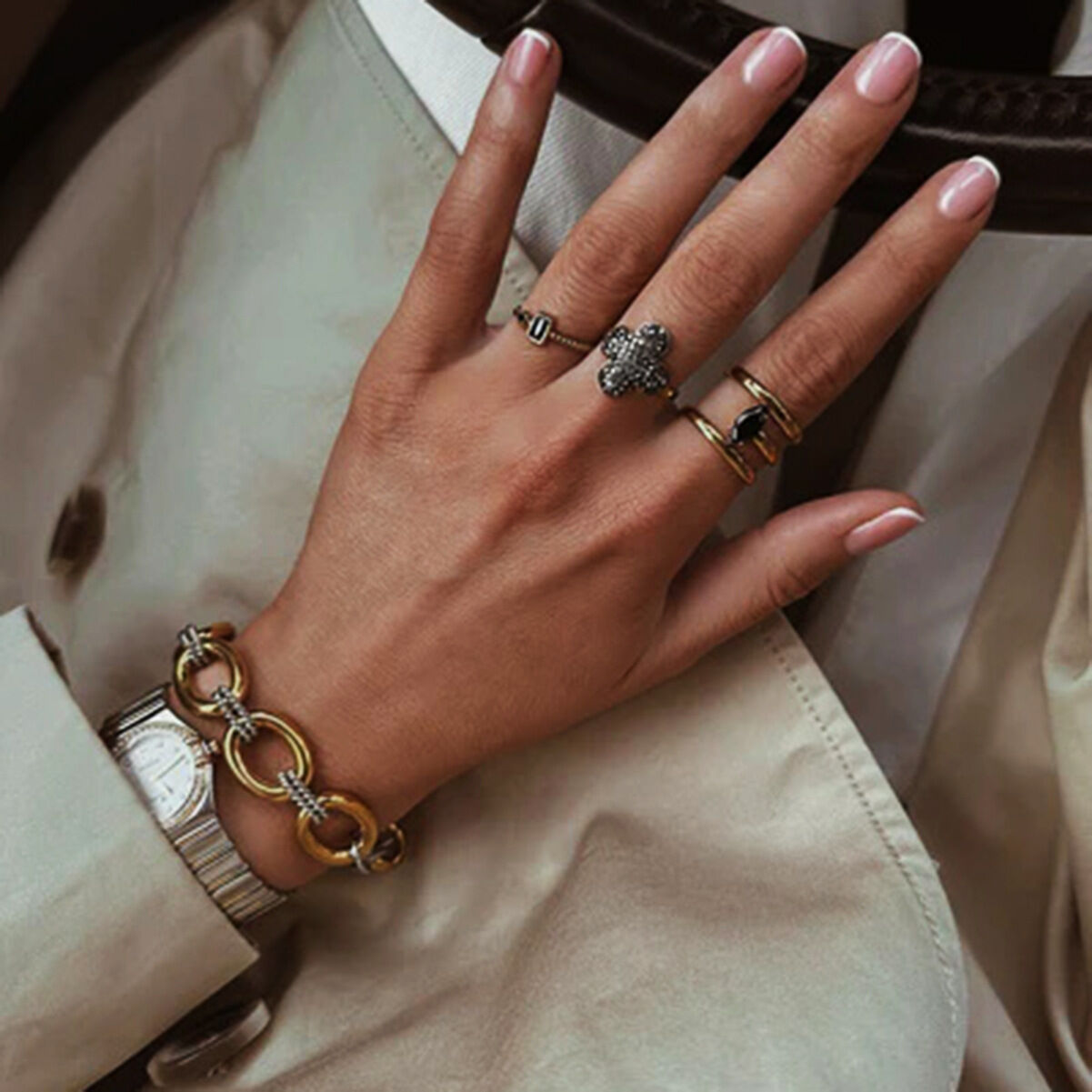 1 piece simple series daily annular stainless steel  gold plated women chain bracelets Picture8
