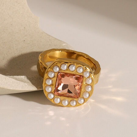 1 paar luxuriöse serie retro geometrische künstliche perlen vergoldet strass frauen einzelner ring 2