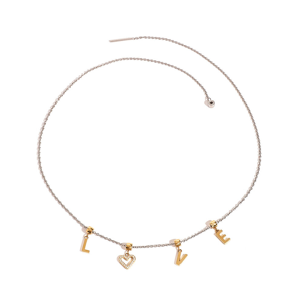 collier avec pendentif en acier inoxydable plaqué or et strass pour femme, série simple, lettre simple h5Image5