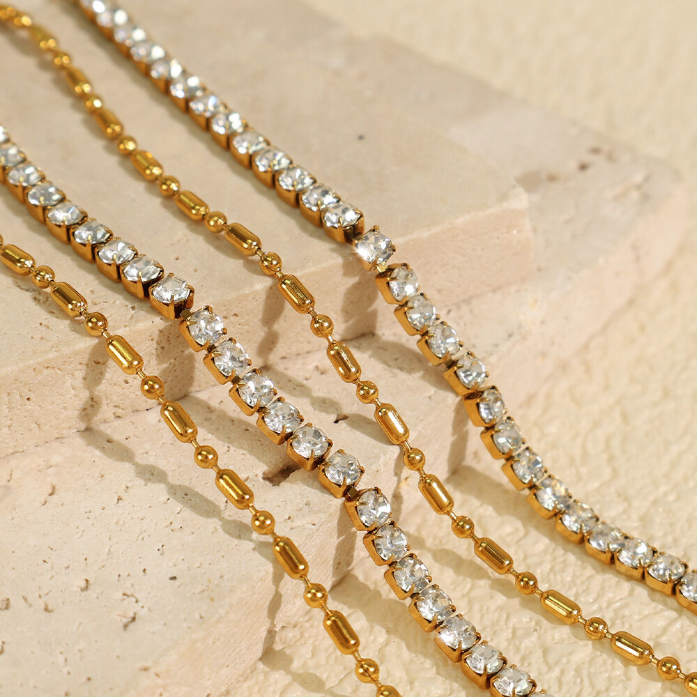 collier de perles géométriques simples en acier inoxydable plaqué or  pour femme, série luxueuse, 1 pièce Image3