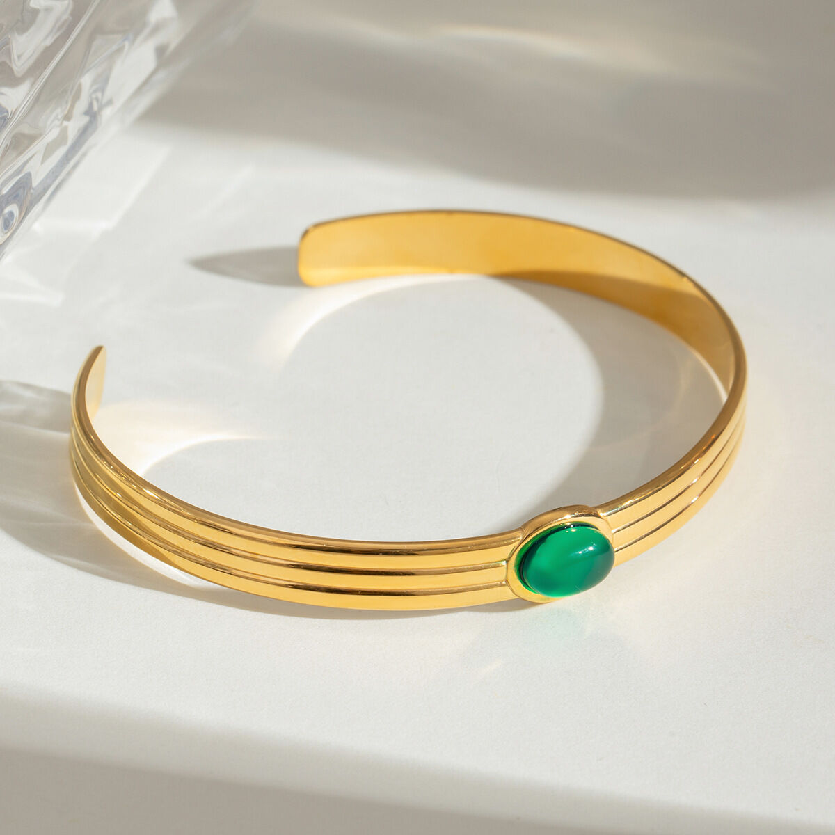 1 stuk stijlvolle retro geometrische roestvrijstalen waterdichte armband met goudkleurige natuursteen voor dames Afbeelding4