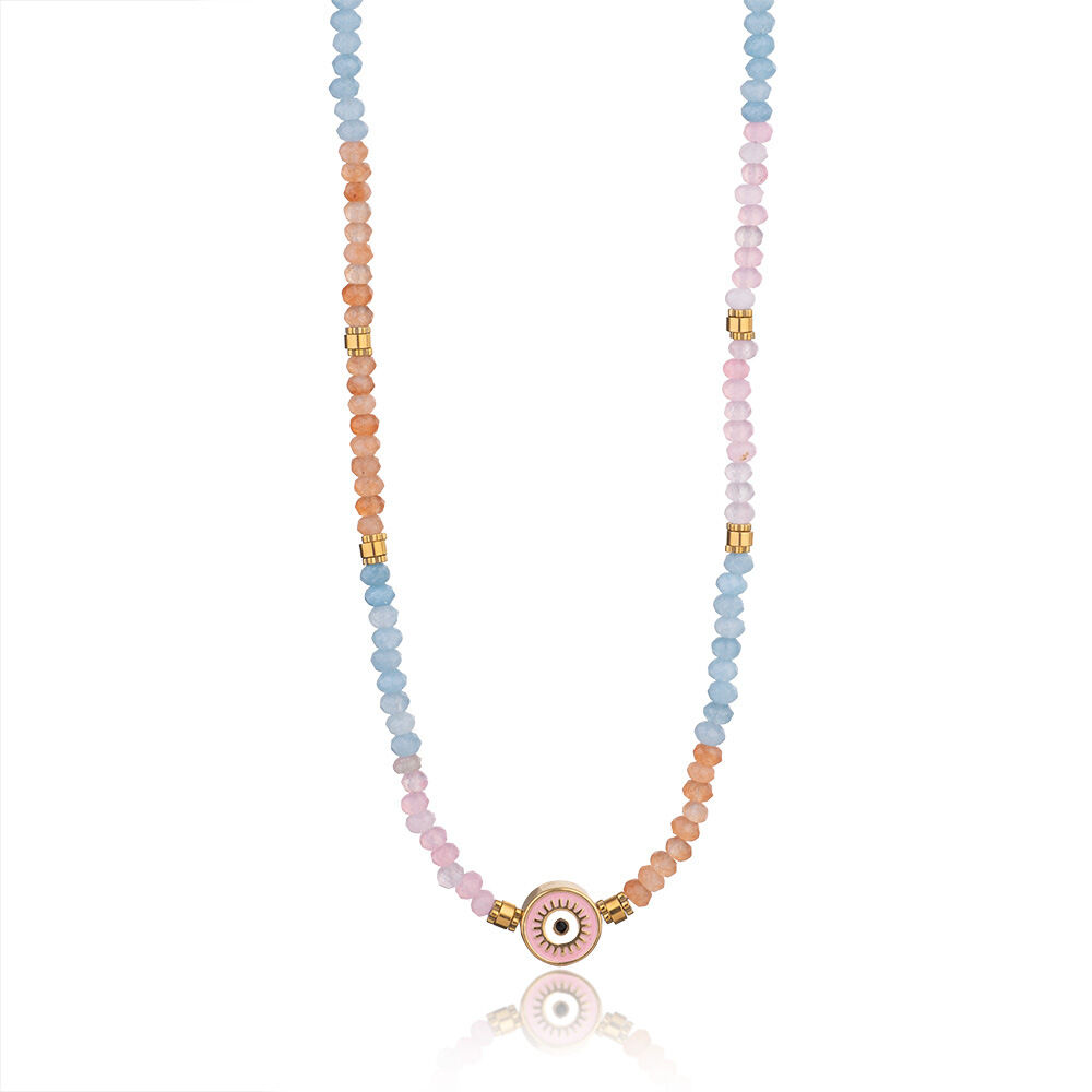 1 Piece Ethnic Series Classic Eye Pattern Stainless Steel Waterproof Gold Color Women's Crystal Beaded Necklaces Picture7