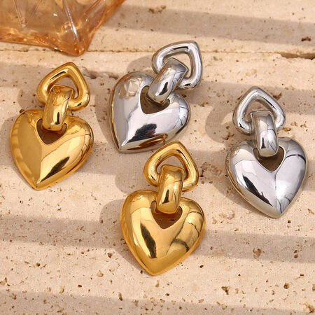 1 paio di orecchini pendenti da donna in acciaio inossidabile color oro, impermeabili, a forma di cuore, serie romantica, Sweet Love