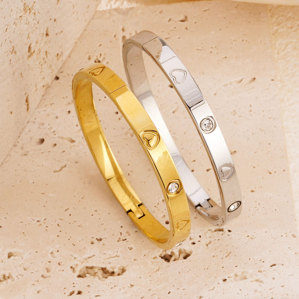 1 Piece Classic Series Delicate Circle Stainless Steel Waterproof Gold Color Women's Bangles h5Picture5