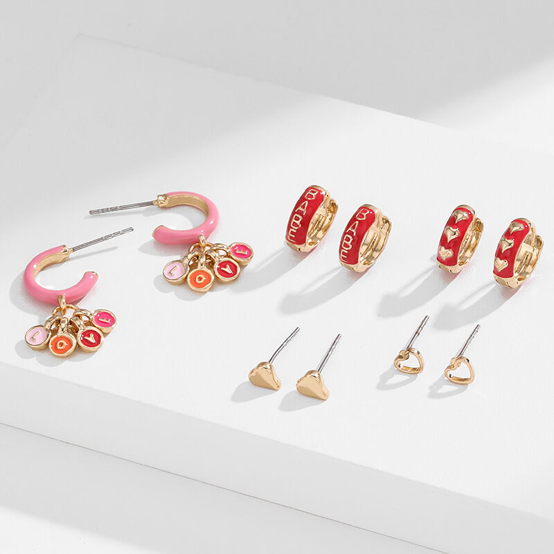 1 Set Stylish Series Chic Polychrome Heart Drop Oil Alloy Exquisite Women's Earrings Set h5 Picture3