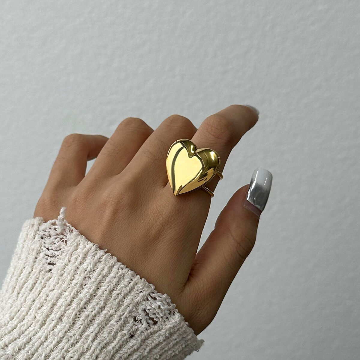 1 Paar Simple Series Sweet Heart Edelstahl 18 Karat vergoldete verstellbare Damenringe h5 Bild4