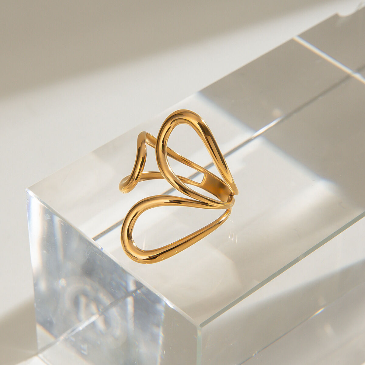 1 Paar Simple Series Tägliche geometrische Edelstahl 18 Karat vergoldete verstellbare Damenringe h5Bild5