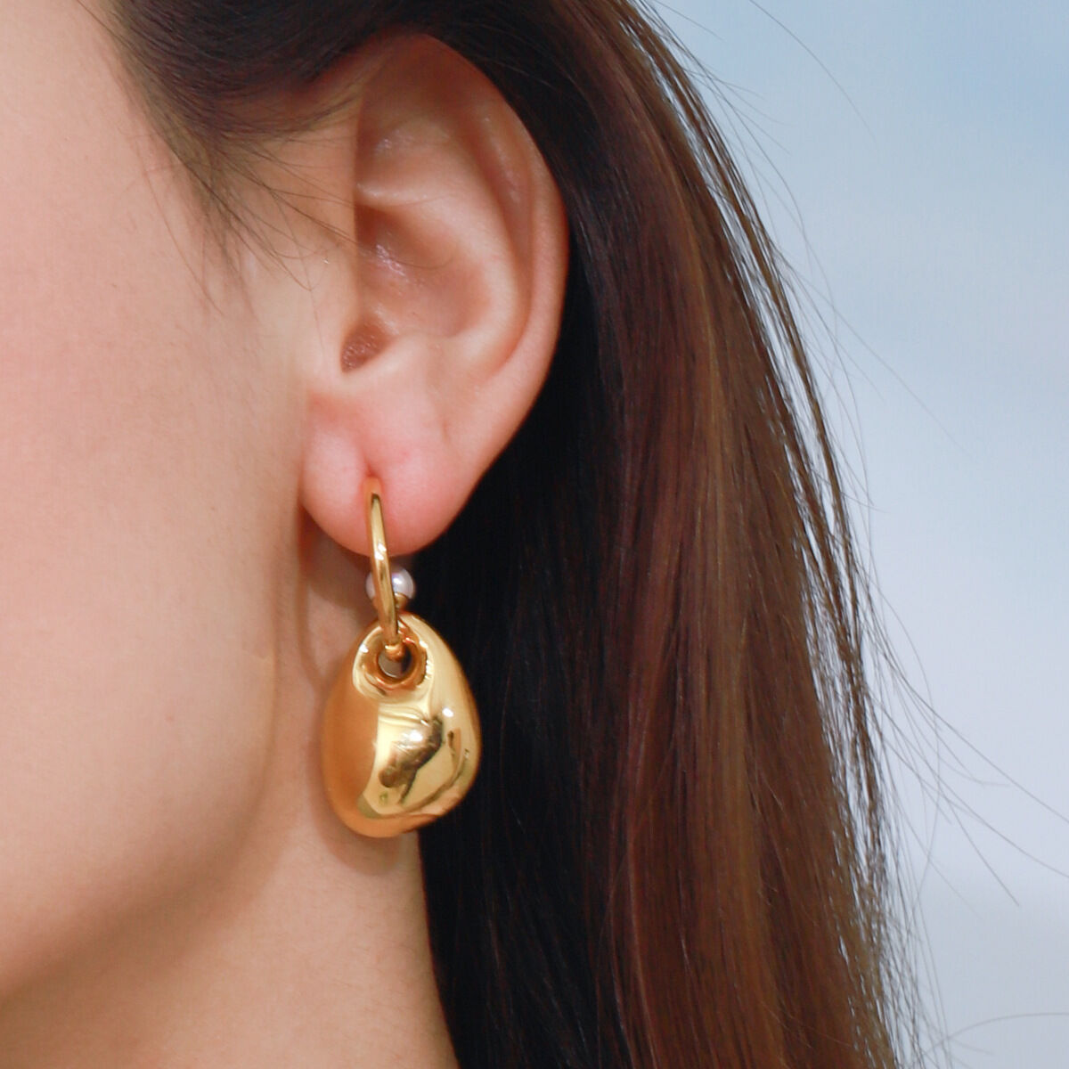 1 paio di orecchini pendenti da donna in acciaio inossidabile color oro, stile , serie semplice, irregolari h5 Immagine5