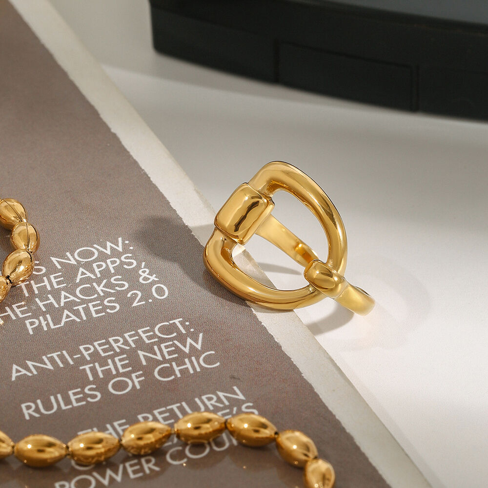 1 Stück Minimalistische Serie Schicker unregelmäßiger Ring aus Edelstahl Wasserdicht Goldfarben Verstellbare Damenringe h5Bild4