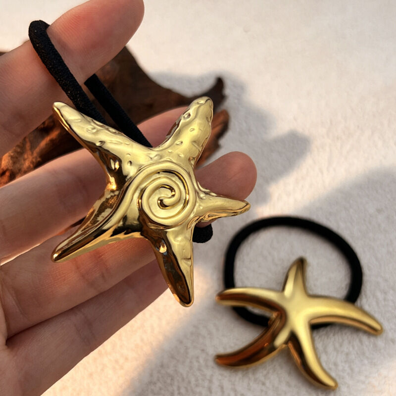 1 Piece Classic Style All-Match  Beach Starfish Stainless Steel Gold Color Women's Hair Bobbles 2