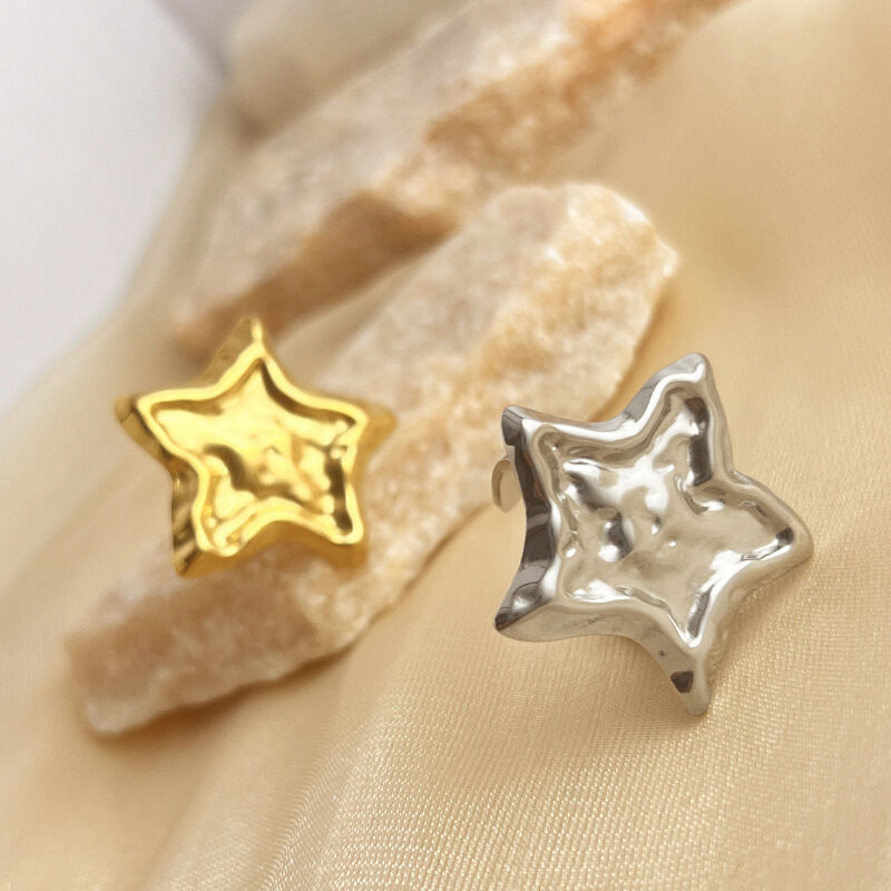 1 pezzo di anelli regolabili da donna in acciaio inossidabile con stella retrò, impermeabili, color oro 2