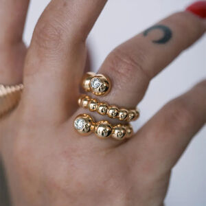 1 pair simple series elegant annular stainless steel gold plated rhinestone women single rings h5 Picture8