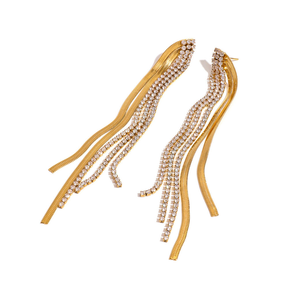 1 pair classic series elegant line stainless steel gold plated rhinestone women Party Earrings h5Picture8