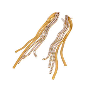 1 pair classic series elegant line stainless steel gold plated rhinestone women Party Earrings h5 Picture8