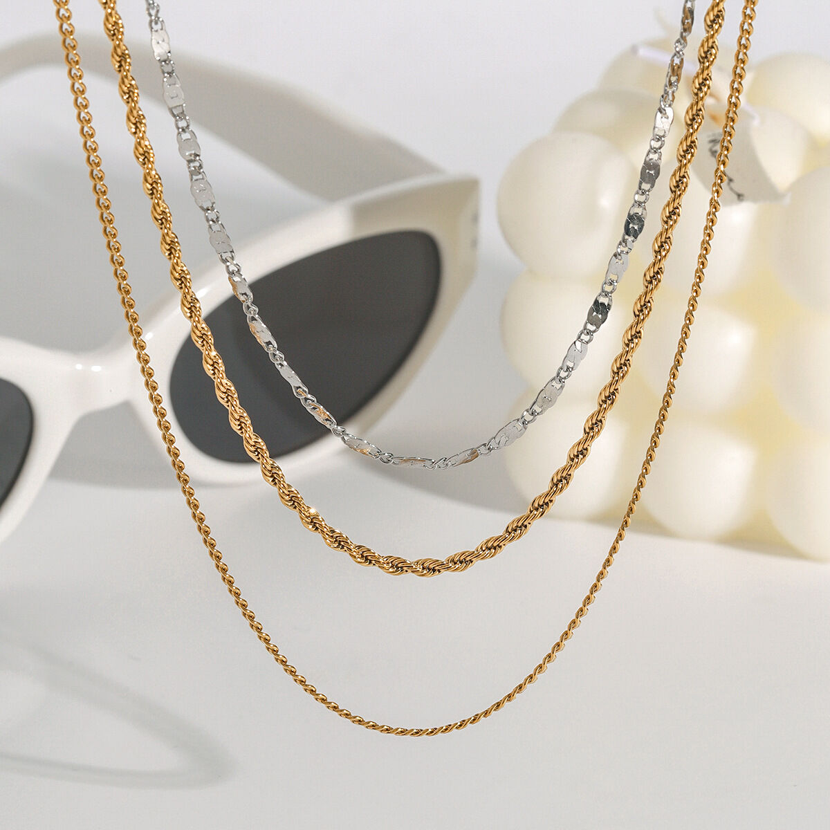 1 Piece Modern Series Line Stainless Steel Waterproof Gold & Silver Color Women's Layered Necklaces h5 Picture4