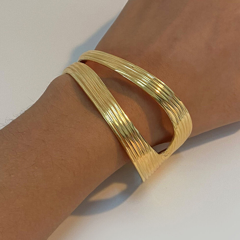 Pulseras de mujer de acero inoxidable, resistentes al agua, de color dorado, de línea sólida y elegante, de serie simple, 1 unidad h5Imagen4
