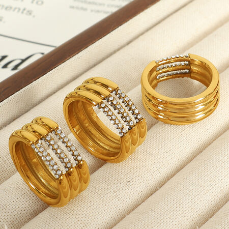 1 Paar Simple Series Einfache geometrische Edelstahl 18 Karat vergoldet Strass Damen Einzelringe