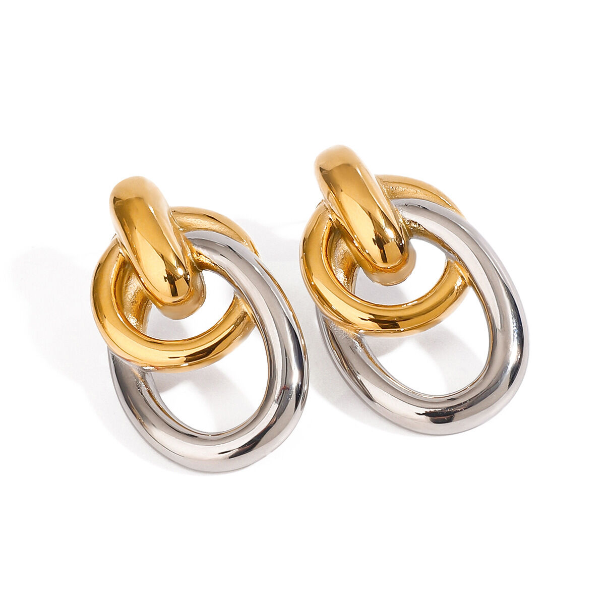 1 Paar Exquisite Series Casual Ringförmige Edelstahl-Ohrstecker, wasserdicht, gold- und silberfarben, Damen-Ohrstecker Bild6