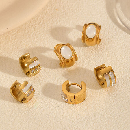 1 Paar Creolen aus der Simple-Serie im leichten Luxus-Stil, rund, Edelstahl, 18 Karat vergoldet, Strass, fĂĽr Damen
