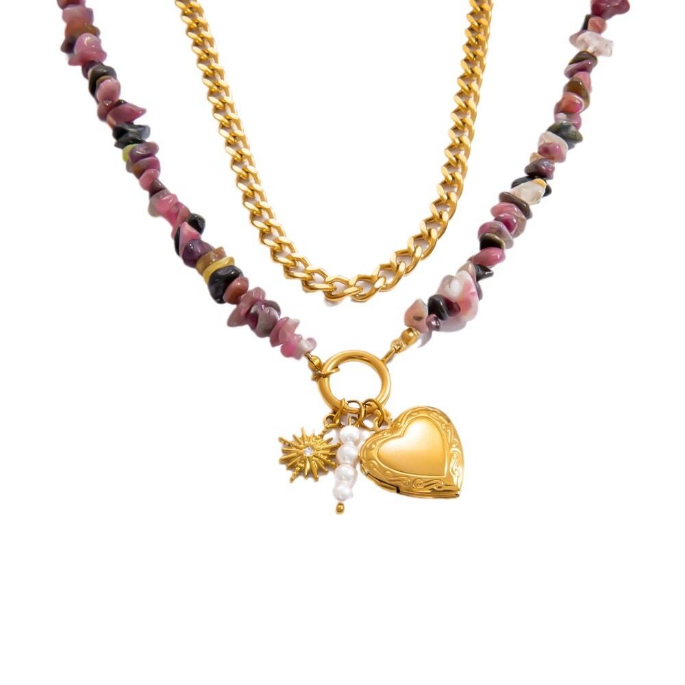 1 piece romantic series heart stainless steel gold color plated natural stone women's pendant necklaces h5Picture6