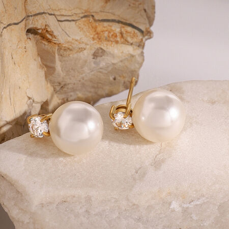 1 par de pendientes elegantes de acero inoxidable de color sólido con perlas artificiales chapadas en oro de 18 quilates para mujer 2
