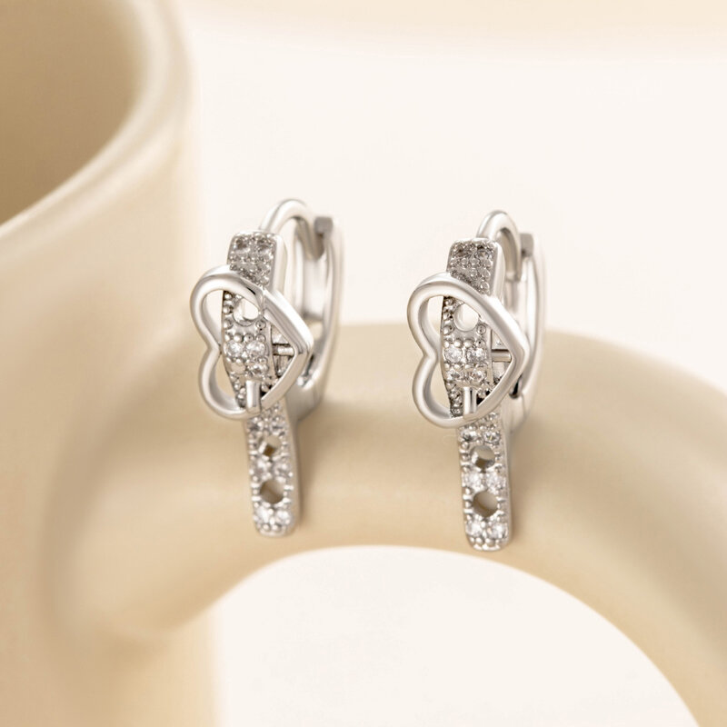 1 Piece Designable Series Simple Heart Belt Fastener Copper Zircon Women's Hoop Earrings 2