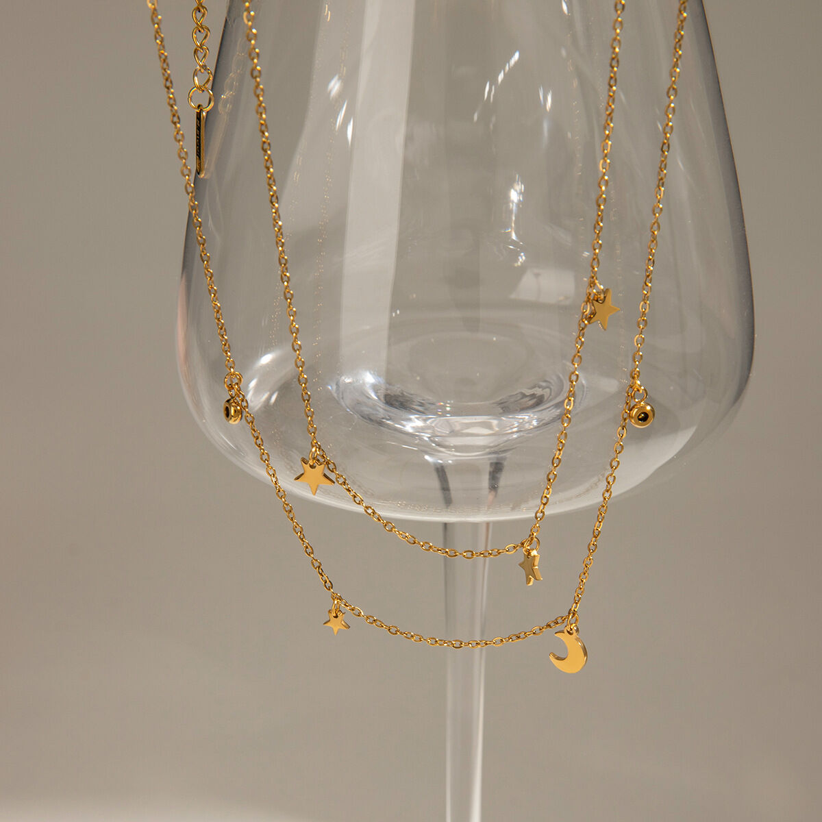 1 piece simple series elegant sun/moon stainless steel  gold plated rhinestone women layered necklaces 2
