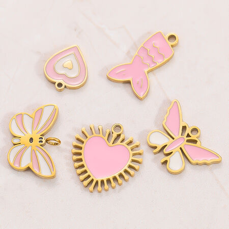 1 Piece Romantic Series Sweet Drop Oil Heart Stainless Steel Waterproof Gold Color Women's Pendants
