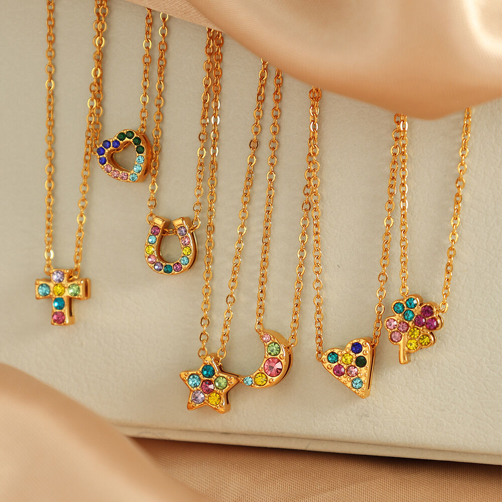 1 pezzo semplice serie cuore semplice acciaio inossidabile placcato oro 18K strass donne collane con ciondolo