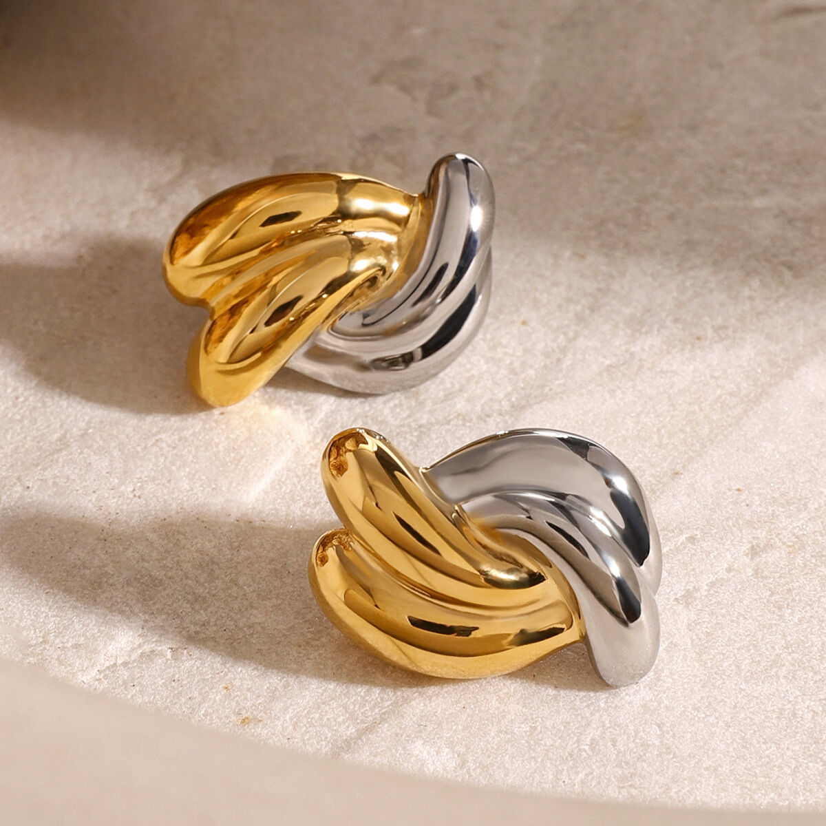 1 pair simple series  style twist stainless steel  gold plated women stud earrings h5 Picture5