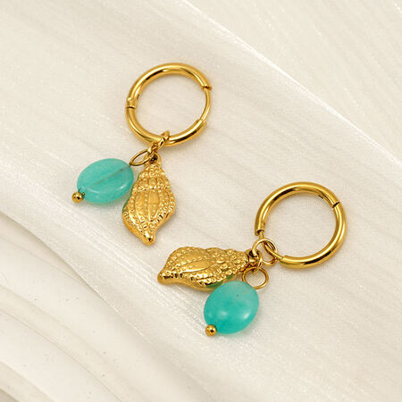1 pair simple vocation style conch shape stainless steel gold plated inlay natural stone women's drop earrings 2